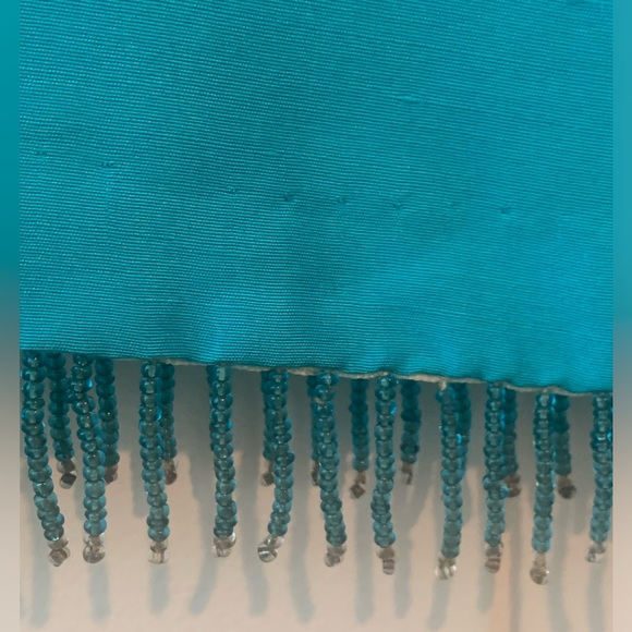 S. L. B. 100% Silk Women’s Skirt With Tiny Beaded Fringe Turquoise Lined Size 6 - Picture 2 of 4